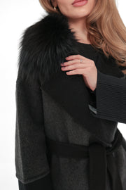 Graphite Cashmere Wool Coat with Silver Fox Fur