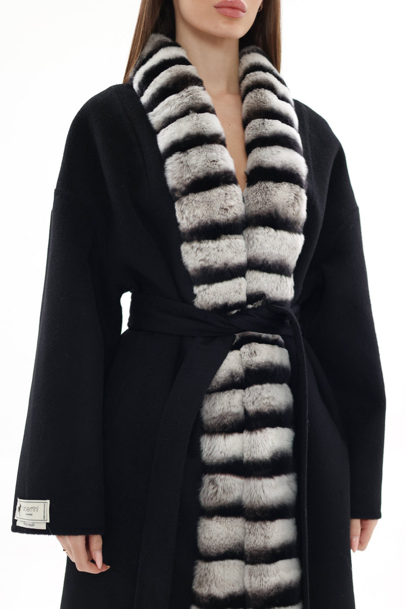 Genuine Rabbit Fur Cashmere Wool Coat for Women