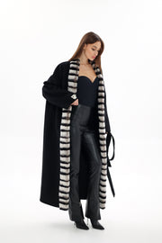 Genuine Rabbit Fur Cashmere Wool Coat for Women