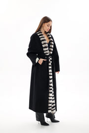 Genuine Rabbit Fur Cashmere Wool Coat for Women