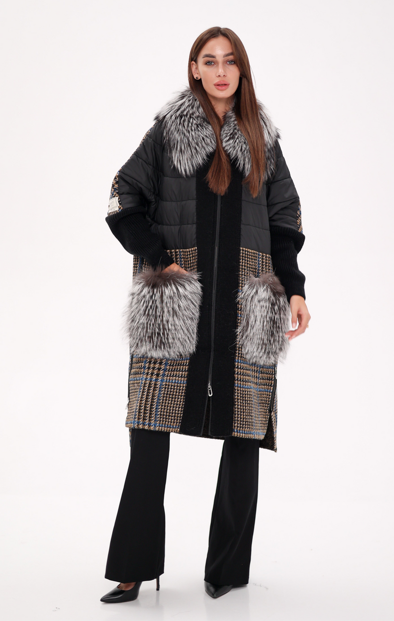 Silver Fox Wool Cashmere Coat with Detachable Fur