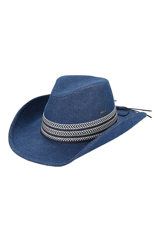 Women's Denim Cowboy Hat with Geometric Trim