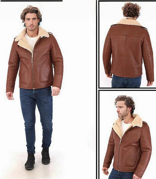 Eric Men's Natural Shearling Real Fur Leather Coat