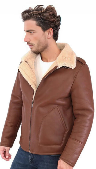 Eric Men's Natural Shearling Real Fur Leather Coat