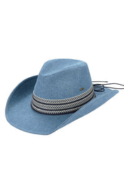 Women's Denim Cowboy Hat with Geometric Trim
