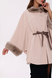 Genuine Mink Fur Wool Poncho Coat – Beige