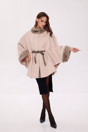 Genuine Mink Fur Wool Poncho Coat – Beige
