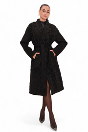 Noir Genuine Karakul Fur Wool Overcoat