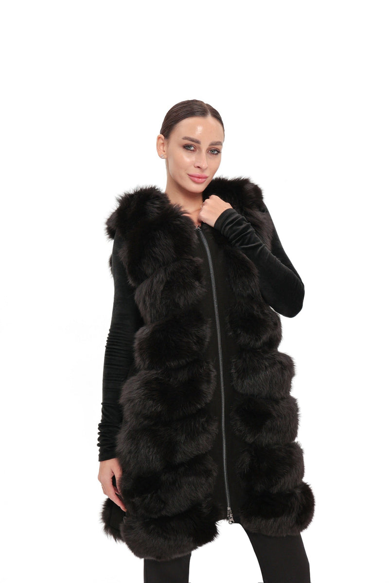 Genuine Polar Fox Fur Vest – 90 cm Longline
