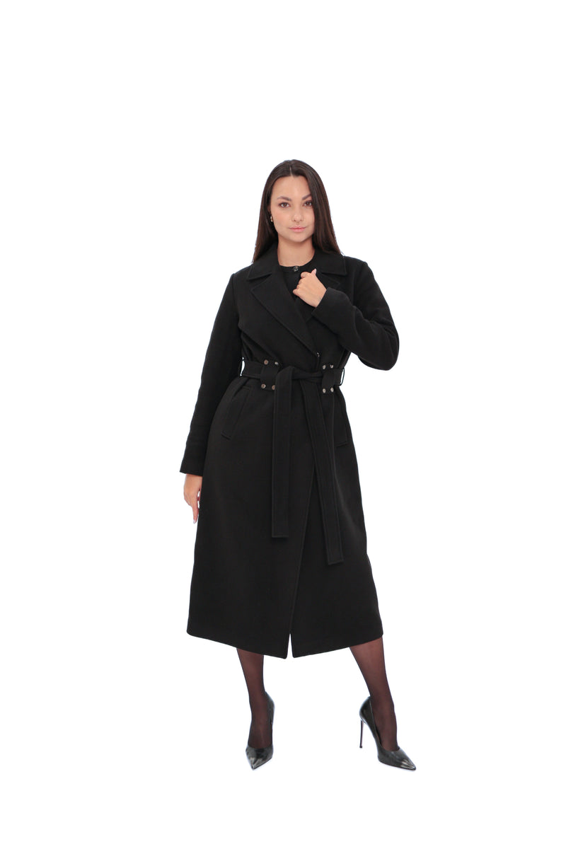 Justine Black Cashmere Blend Overcoat – 100 cm