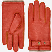 Emilio (orange) – Luxurious deerskin gloves with cashmere lining and adjustable snap button