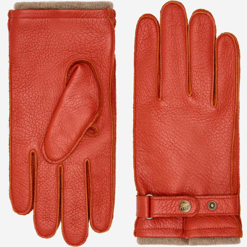 Emilio (orange) – Luxurious deerskin gloves with cashmere lining and adjustable snap button