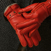 Emilio (orange) – Luxurious deerskin gloves with cashmere lining and adjustable snap button