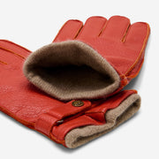 Emilio (orange) – Luxurious deerskin gloves with cashmere lining and adjustable snap button