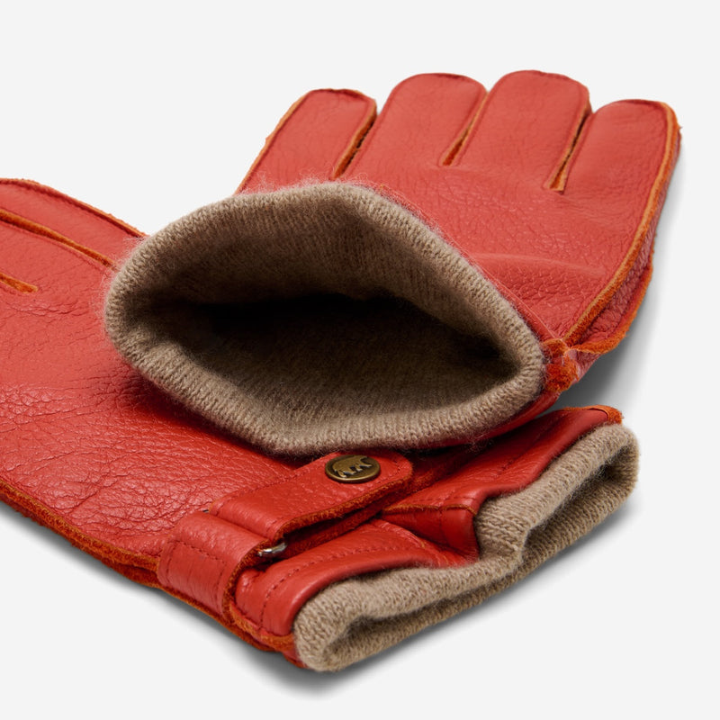Emilio (orange) – Luxurious deerskin gloves with cashmere lining and adjustable snap button