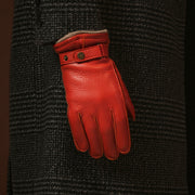 Emilio (orange) – Luxurious deerskin gloves with cashmere lining and adjustable snap button