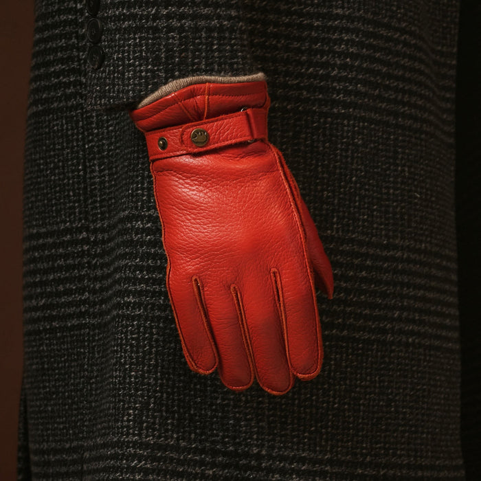 Emilio (orange) – Luxurious Italian deerskin gloves with cashmere lining and adjustable snap button