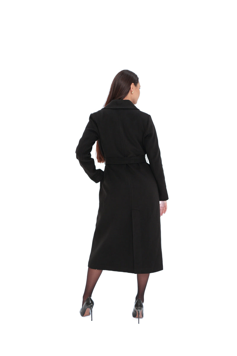 Justine Black Cashmere Blend Overcoat – 100 cm