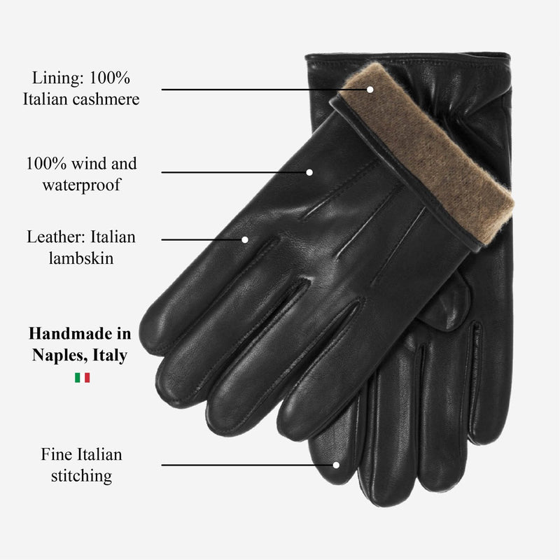 Giovanni (black) - Classic lambskin leather gloves with cashmere lining
