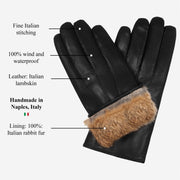 Marco (black) - lambskin leather gloves with brown rabbit fur lining