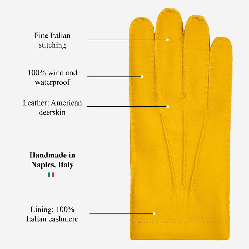 Matteo (yellow) - Gloves made of American deerskin leather with cashmere lining