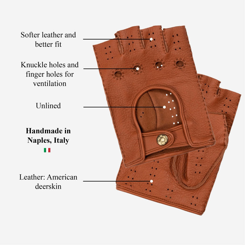 Vincenzo (brown) - Fingerless driving gloves made of American deerskin leather