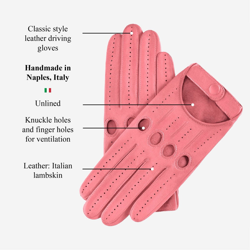 Alessa (pink) - Classic lambskin leather driving gloves
