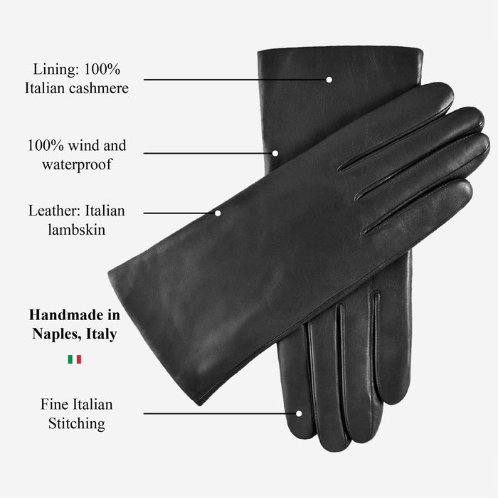Isabella (black) - Italian lambskin leather gloves with cashmere lining
