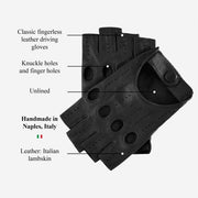 Rossana (black) - Fingerless lambskin leather driving gloves