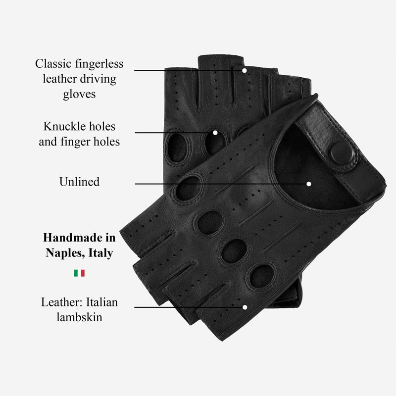 Rossana (black) - Fingerless lambskin leather driving gloves
