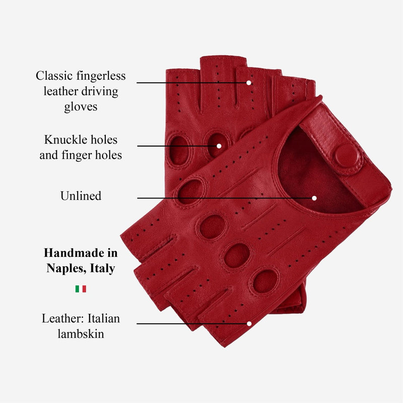 Rossana (red) - fingerless lambskin leather driving gloves