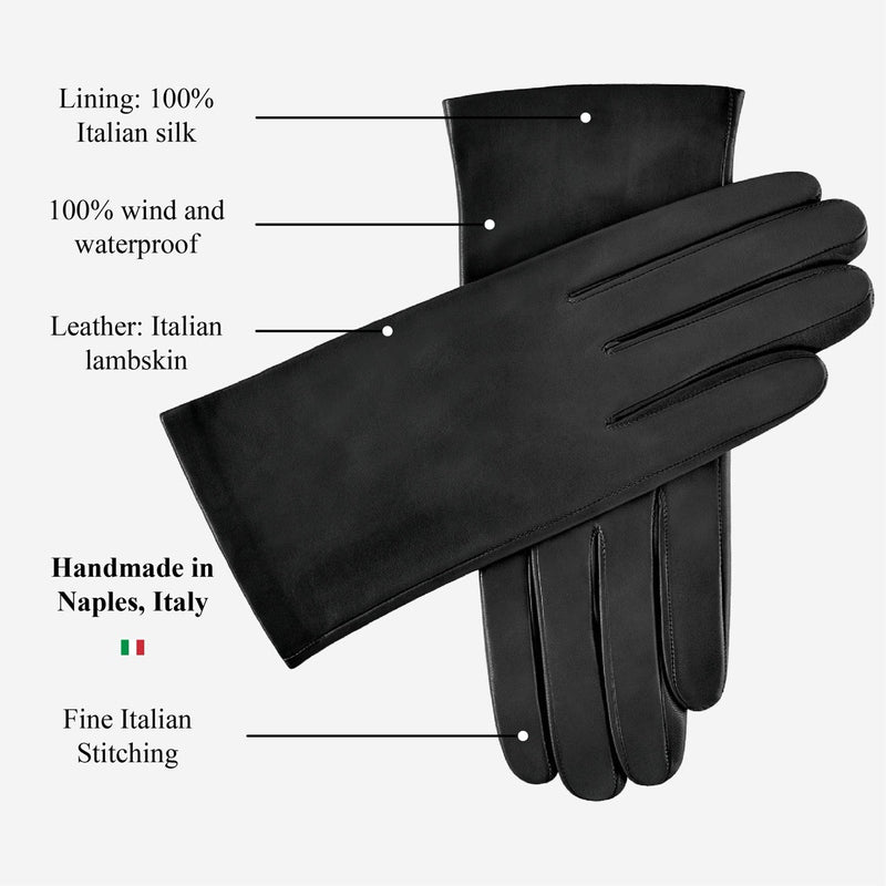 Sofia (black) - Lambskin leather gloves with silk lining