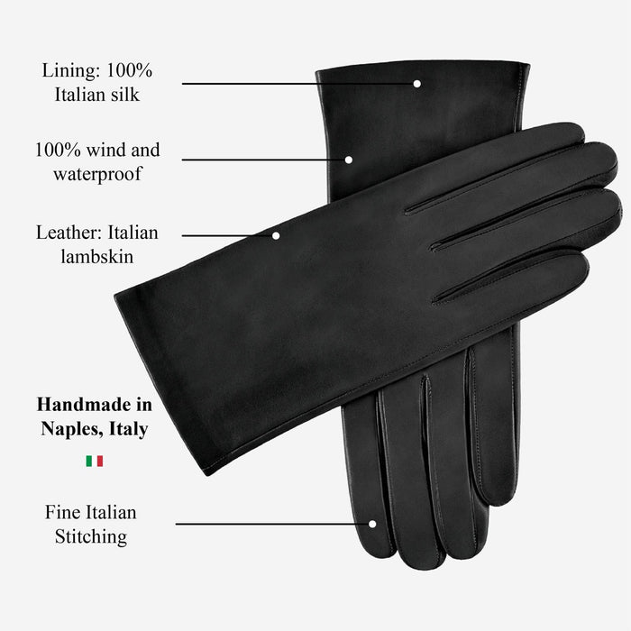 Sofia (black) - Italian lambskin leather gloves with silk lining