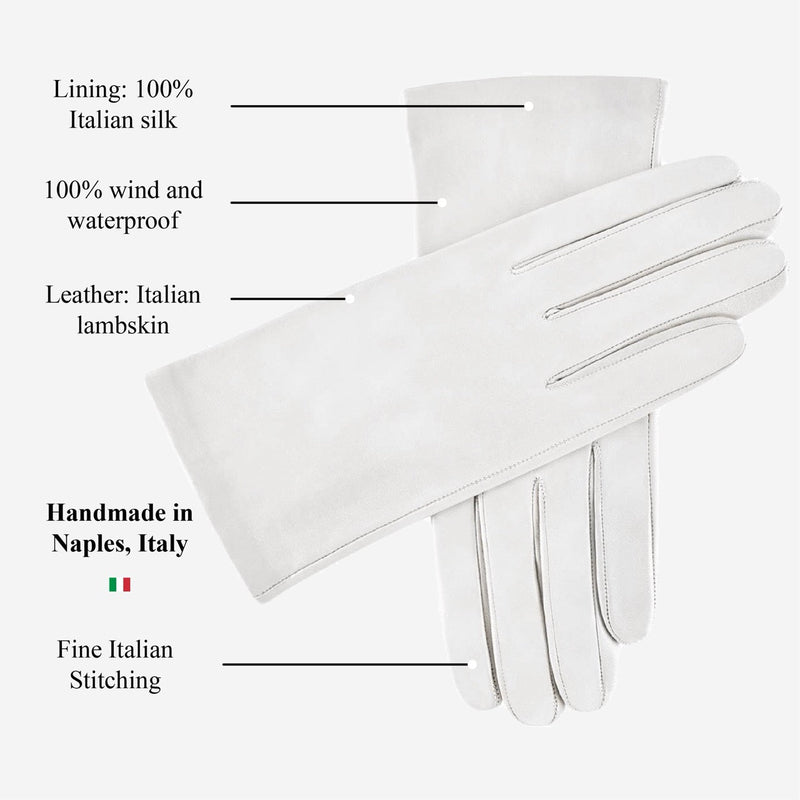 Sofia (white) - Lambskin leather gloves with silk lining