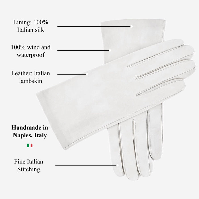 Sofia (white) - Italian lambskin leather gloves with silk lining