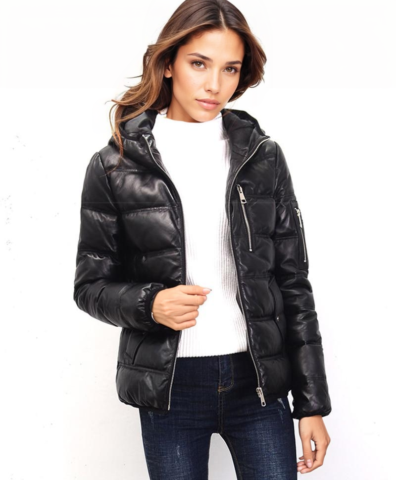 Genuine on sale leather puffer