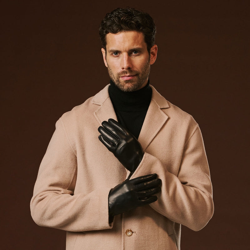 Fabio (black) - Men's classic lambskin leather gloves with pure silk lining