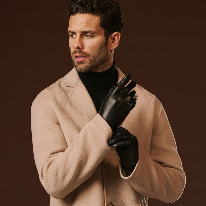 Fabio (black) - Men's classic lambskin leather gloves with pure silk lining