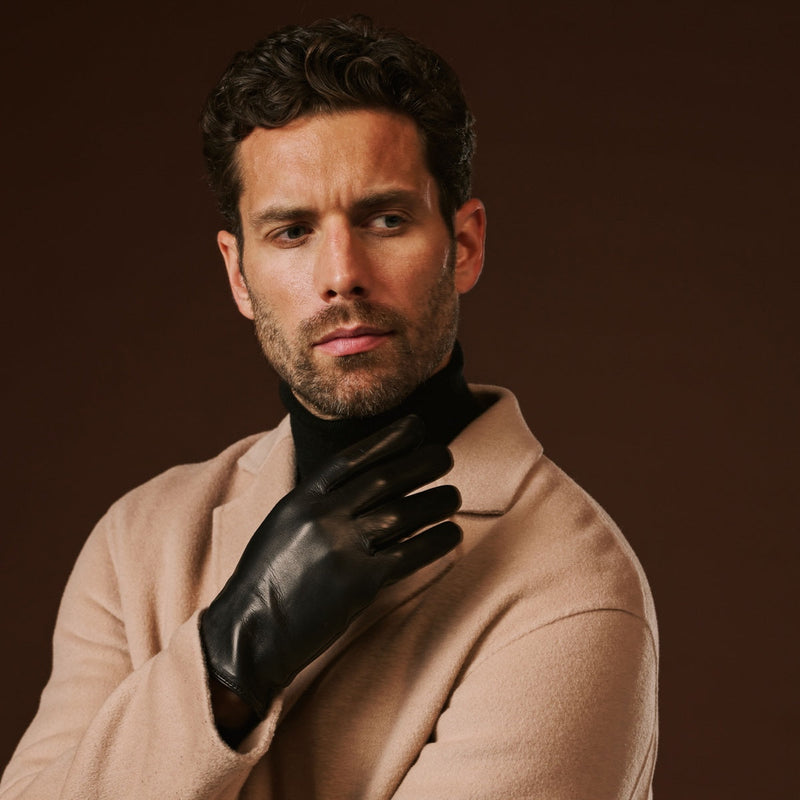 Fabio (black) - Men's classic lambskin leather gloves with pure silk lining