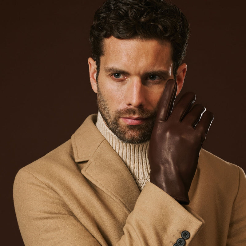 Fabio (brown) - Men's classic lambskin leather gloves with pure silk lining