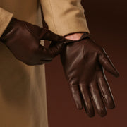 Fabio (brown) - Men's classic lambskin leather gloves with pure silk lining