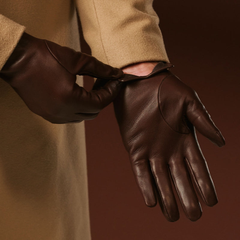 Fabio (brown) - Men's classic lambskin leather gloves with pure silk lining