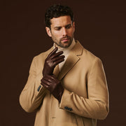 Fabio (brown) - Men's classic lambskin leather gloves with pure silk lining