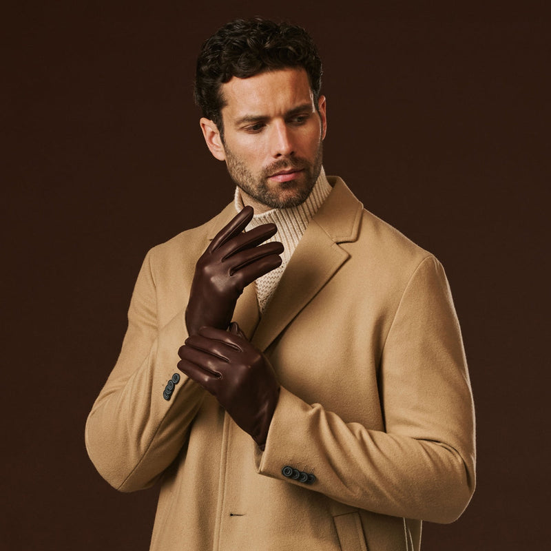 Fabio (brown) - Men's classic lambskin leather gloves with pure silk lining