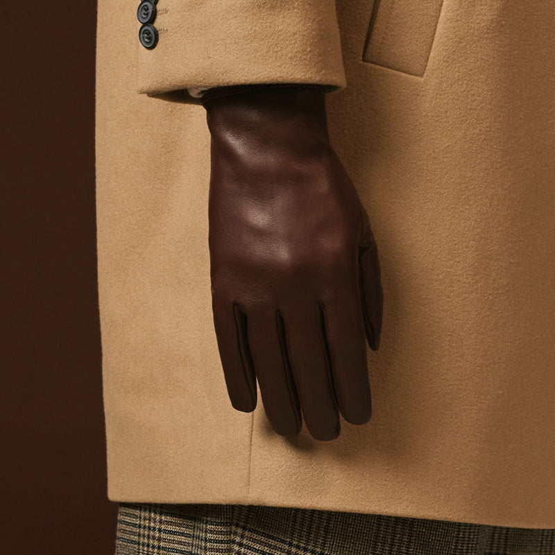 Fabio (brown) - Men's classic lambskin leather gloves with pure silk lining