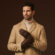 Fabio (brown) - Men's classic lambskin leather gloves with pure silk lining