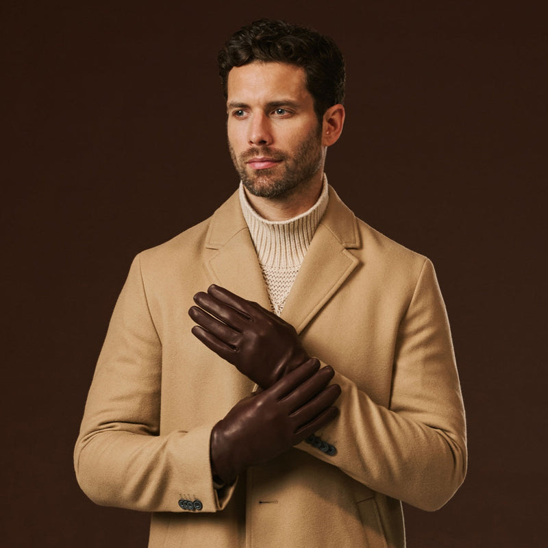 Fabio (brown) - Men's classic lambskin leather gloves with pure silk lining
