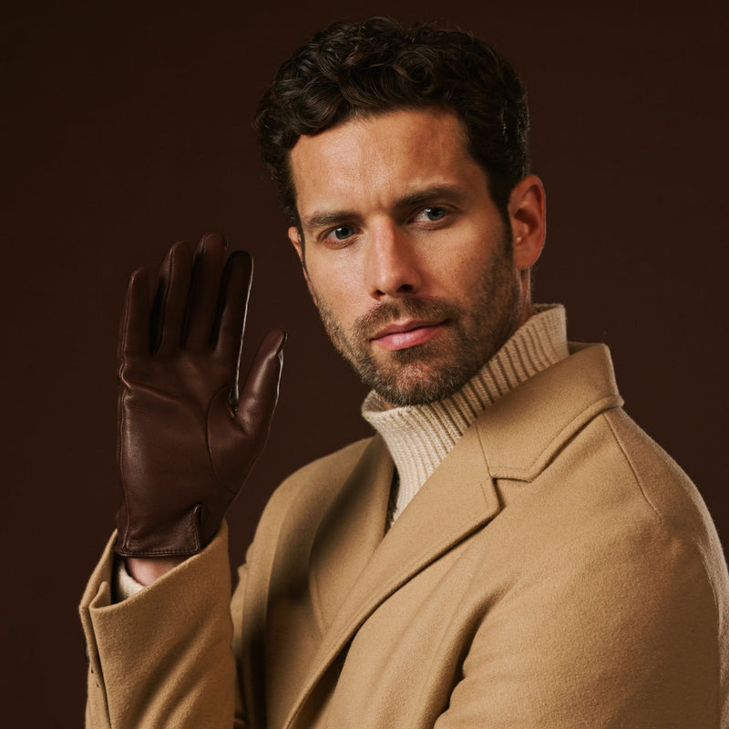 Fabio (brown) - Men's classic lambskin leather gloves with pure silk lining
