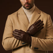 Fabio (brown) - Men's classic lambskin leather gloves with pure silk lining