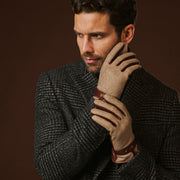 Fabrizio (brown) - Tweed men’s gloves with touchscreen capability and adjustable snap button